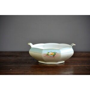 Meito Japan Octagonal Vegetable Bowl  Vintage Blue & Yellow Floral hand‎ painted